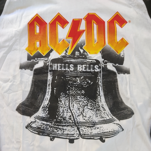 ACDC Hells Bells Ragland Shirt White with Black Sl - Picture 2 of 5